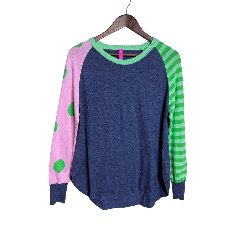 Zaket & Plover Colorblock Polka Dot Stripe Raglan Sweater Silk Cotton S